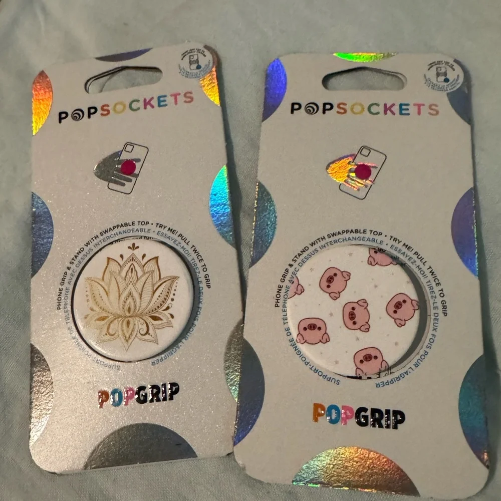 PopSocket PopGrip - White with Gold Lotus & White with Pink Piglet Designs